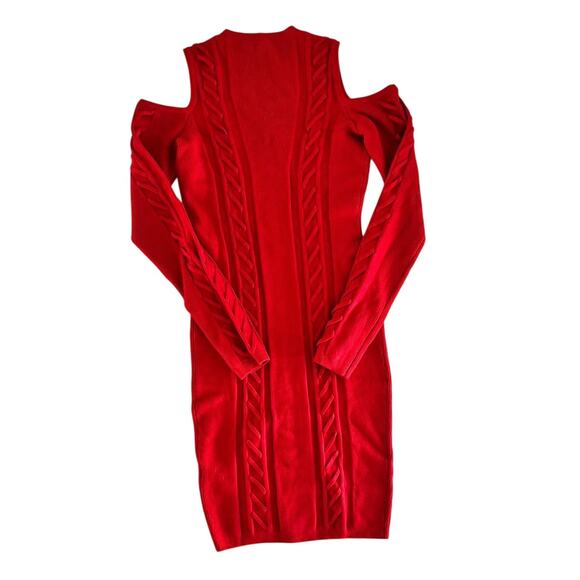 Guess Red Cold Shoulder Sweater Dress | Lace-Up Front Bodycon Knit | Size M - Picture 3 of 15